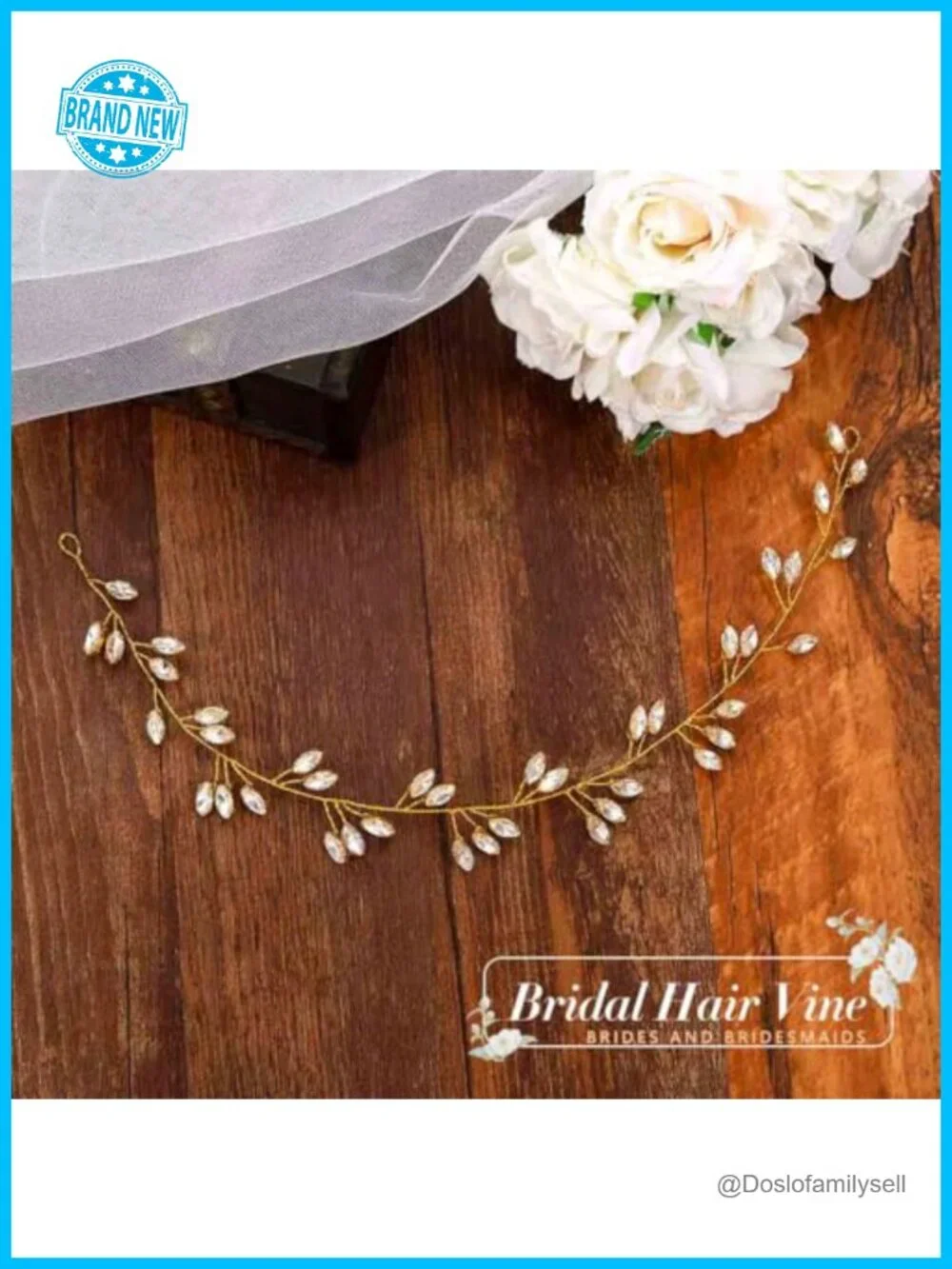 Crystal Rhinestone Wedding Hair Vine Gold Bridal Headpiece